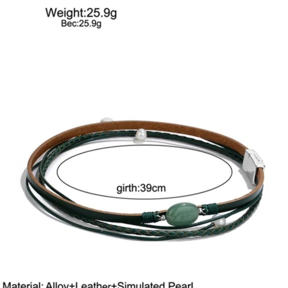 Green stone pearl bracelet - Picture 2 of 2